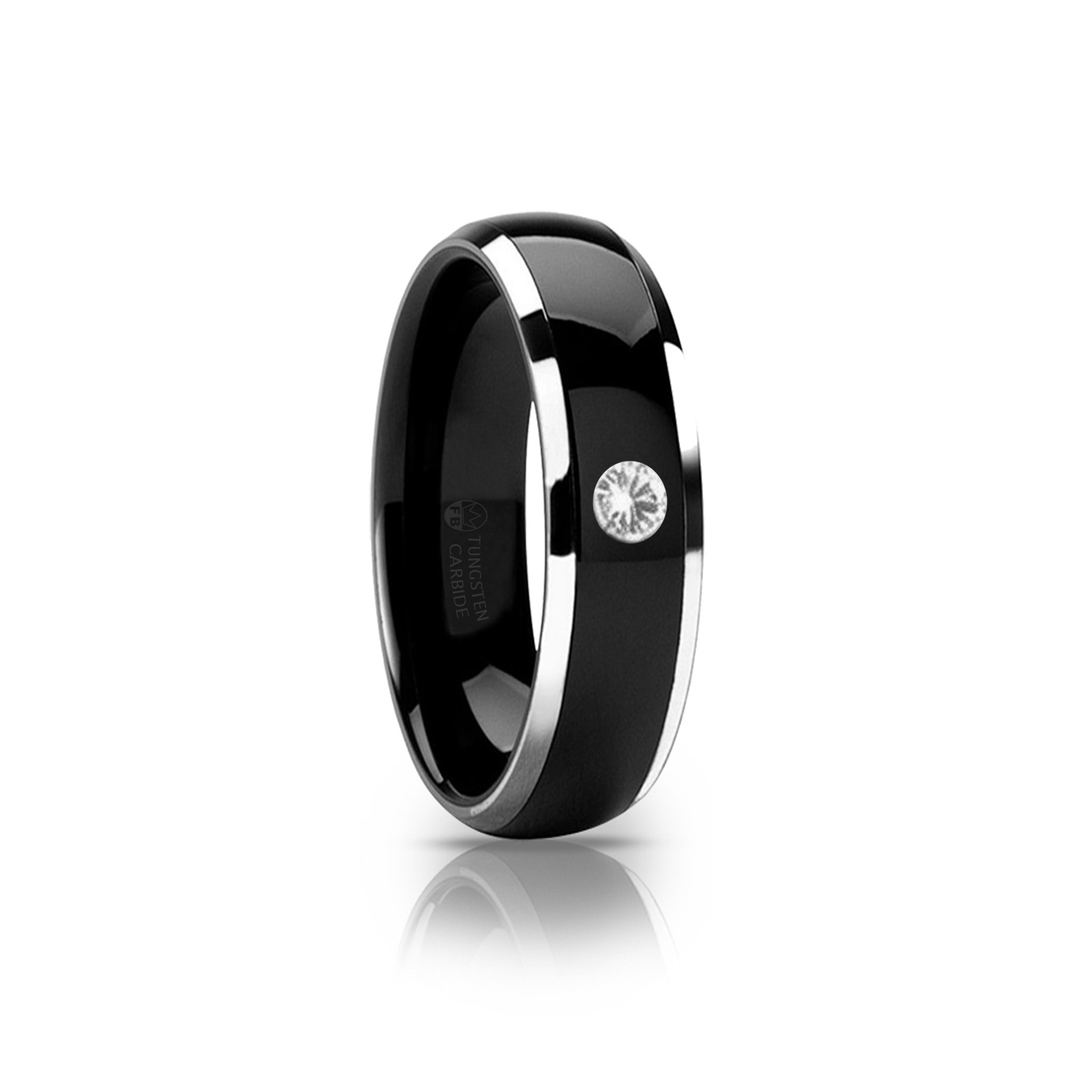 Smooth Black Star – Svart Tungstensring med CZ Diamant - 3