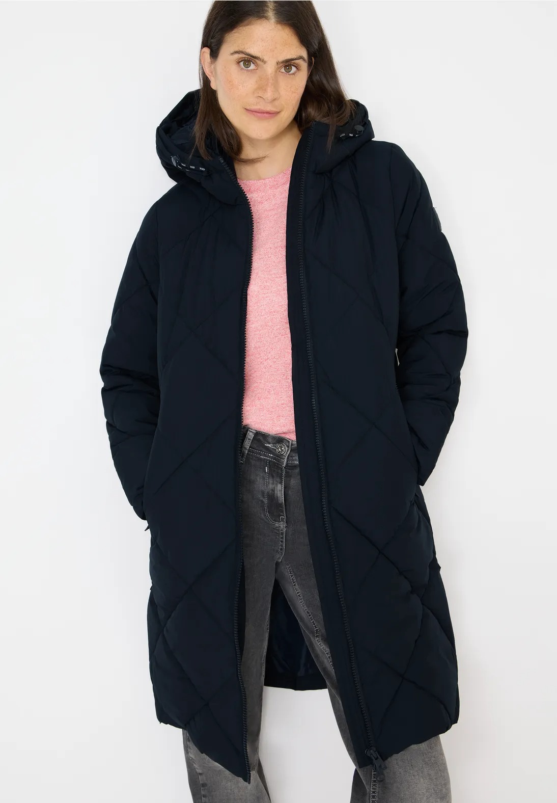 Ripstop Quilted Coat Teflon Coating (C) - Navy - Cecil