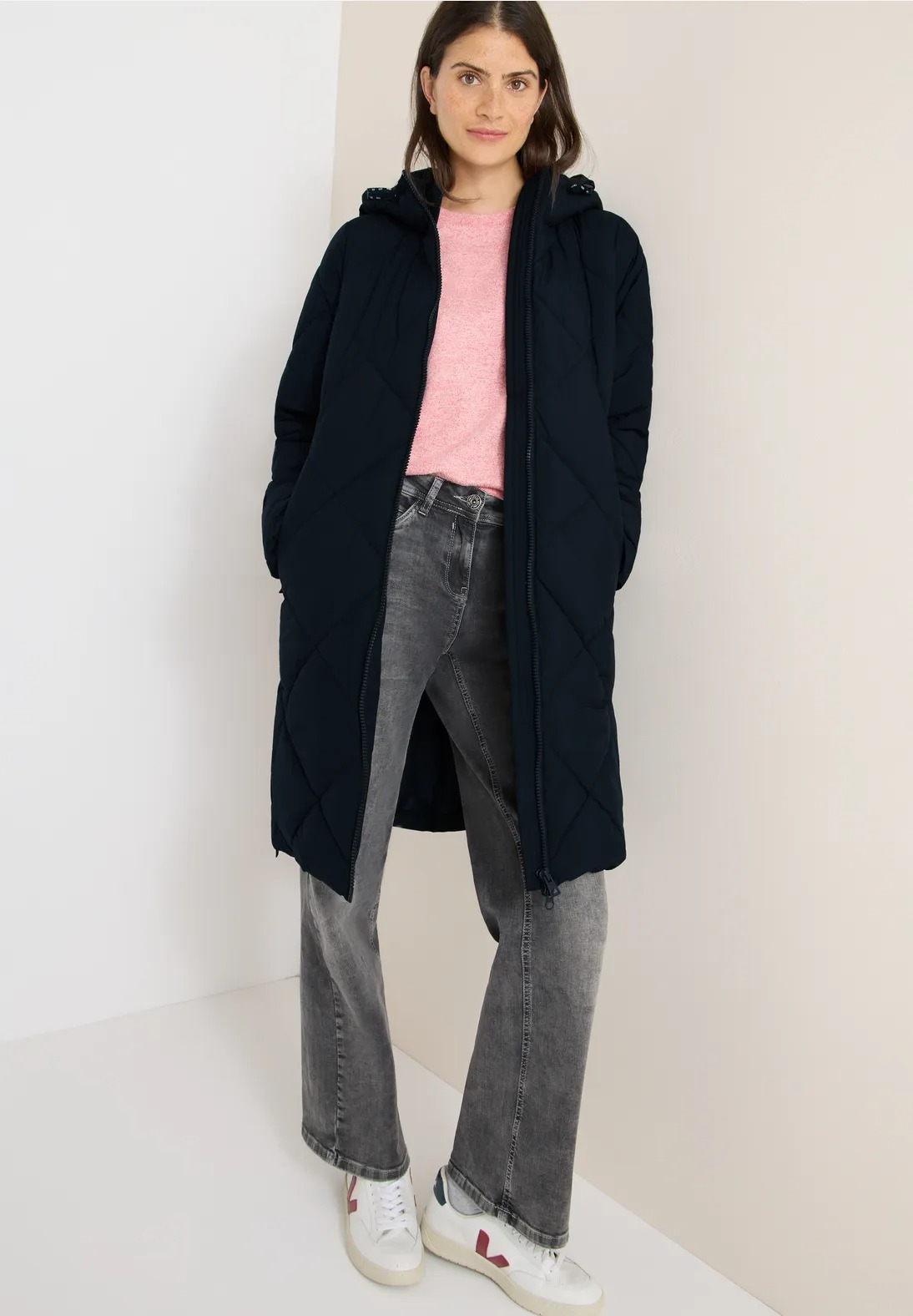 Ripstop Quilted Coat Teflon Coating (C) - Navy - Cecil