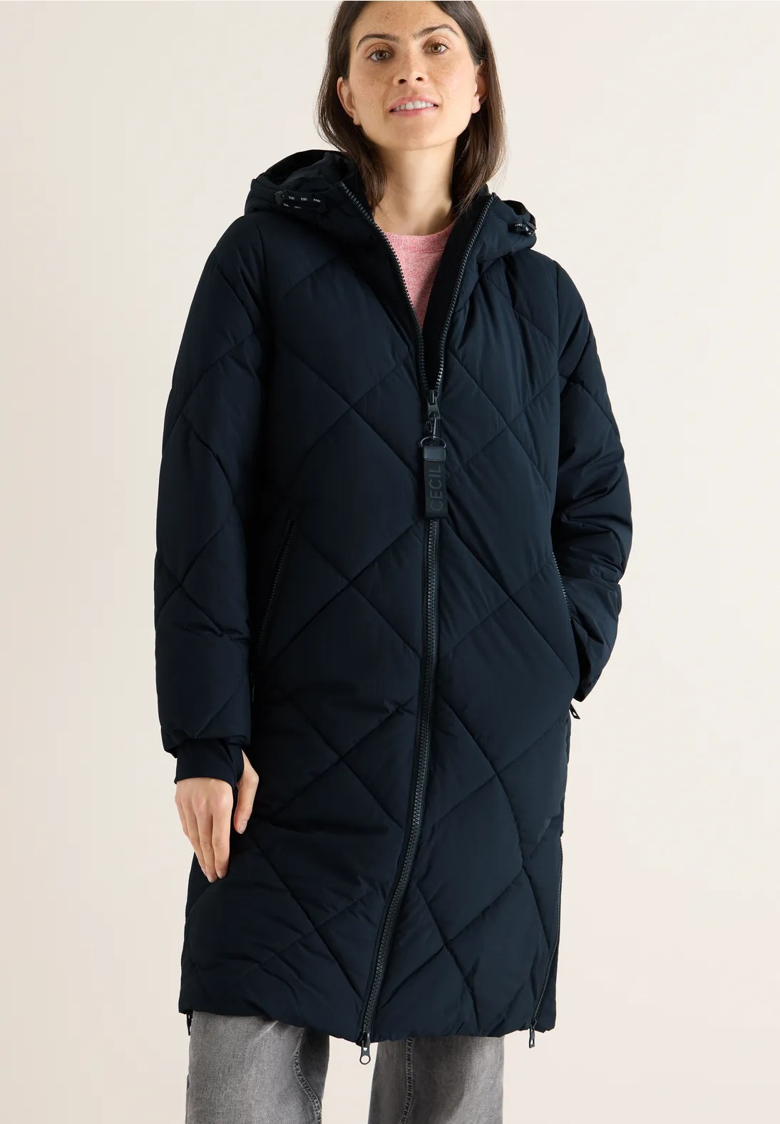 Ripstop Quilted Coat Teflon Coating (C) - Navy - Cecil - 3