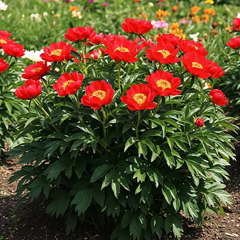 6523  Paeonia peregrina Otto Froebel  I  Svenskt namn  :Turkisk pion  I  Krukstorlek   : SQ3  I  Förväntad Höjd  :  60 cm  I  Blomningstid :  juni-juli