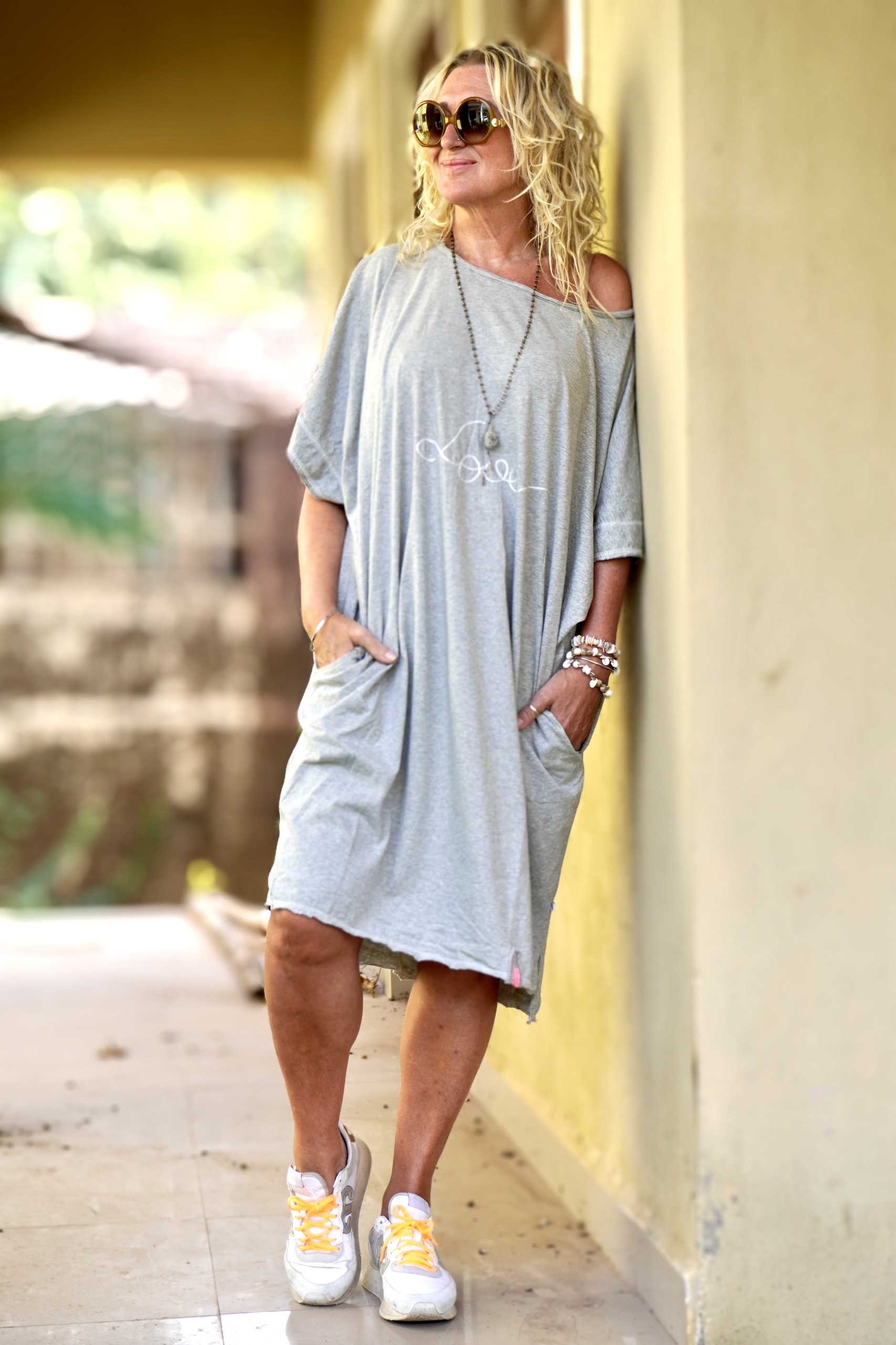 LYDIA LOVE COTTON DRESS  GREY MELANGE