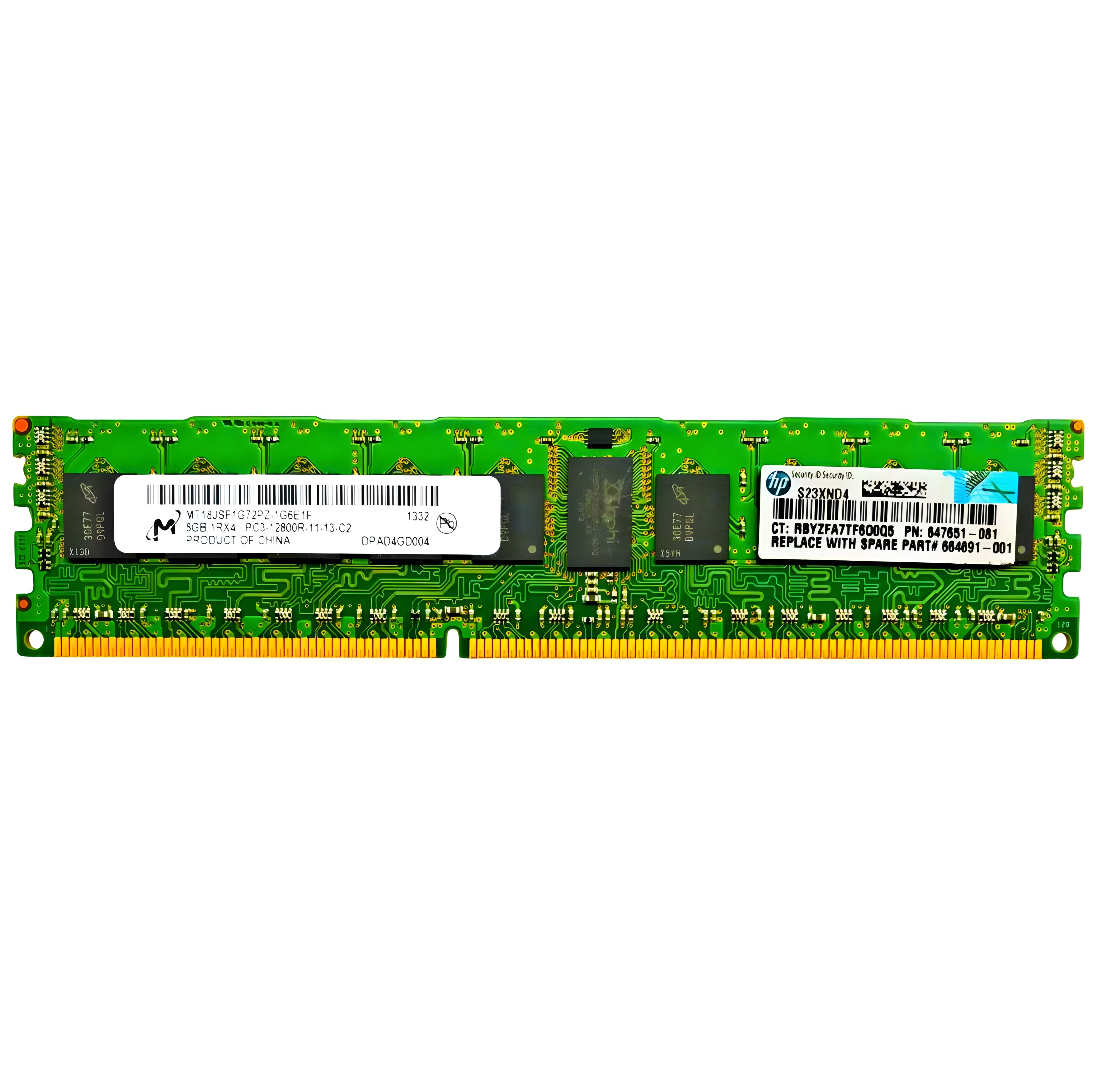 Begagnat 8GB DDR3 (1x8GB) Micron RDIMM 1Rx4 ECC PC3-12800R 1600MHz Single Rank x4 RAM Minne MT18JSF1G72PZ-1G6D1FE