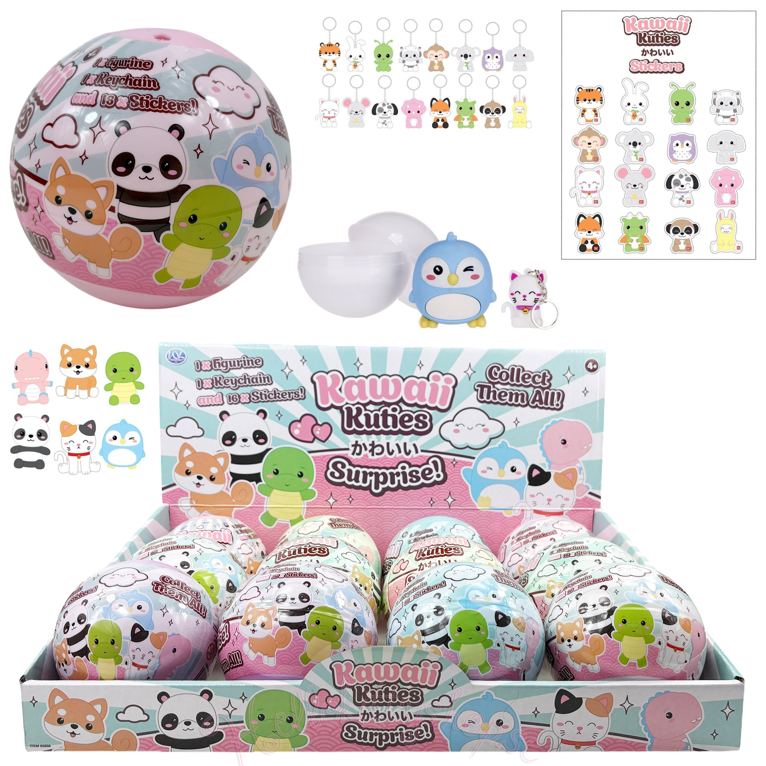 Kawaii Kuties Surprise Capsule med Figur, Nyckelring och Klistermärken 10 cm