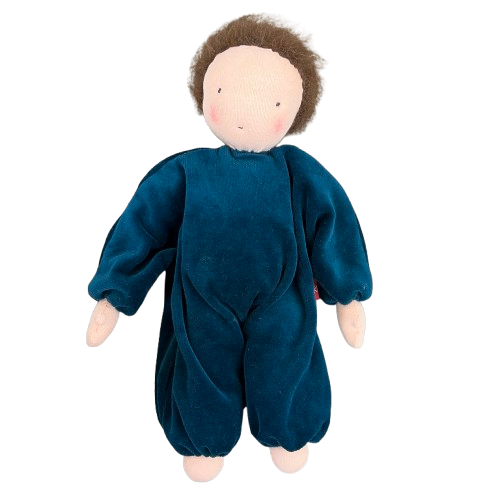 Waldorfdocka - handgjord overalldocka KoKoBello - mörkt turkos 30 cm
