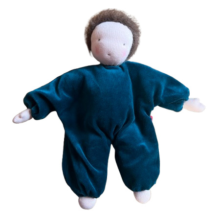 Waldorfdocka - handgjord overalldocka KoKoBello - mörkt turkos 30 cm - 3