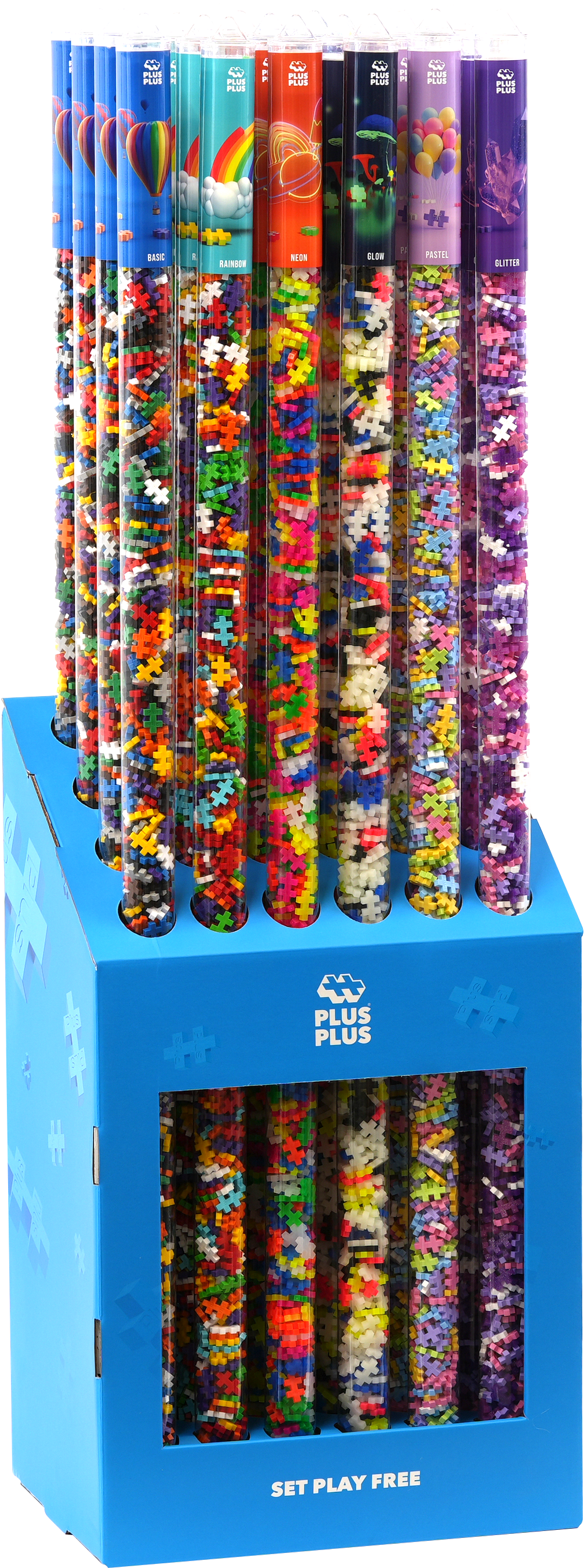 Butiksdisplay med 24 st Plus-Plus 1 metersrör, färgmix