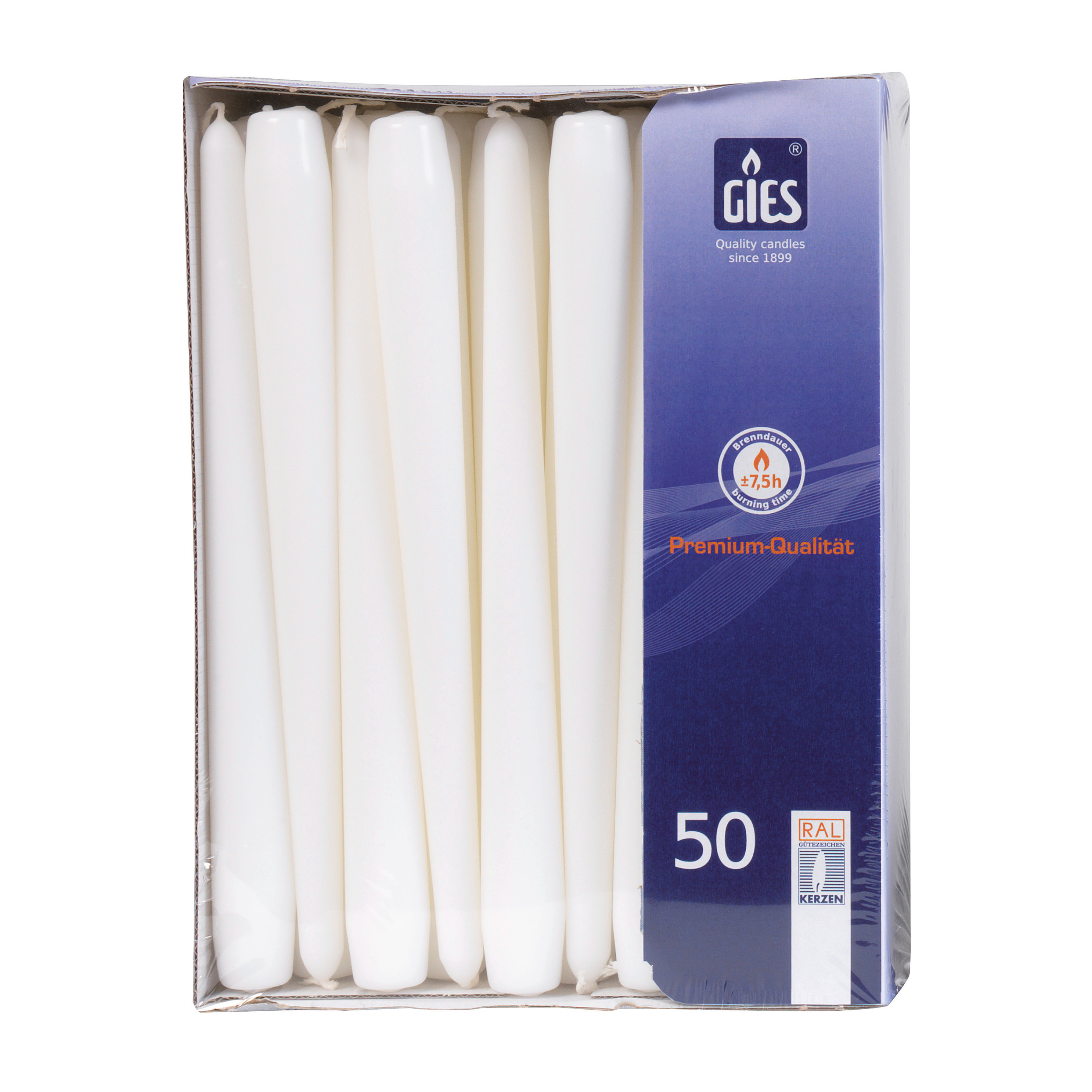 Gies Spitzkerzen Weiß – 50er Pack | Ø 22 x H 245 mm