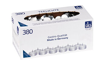 Gies Teelichte Weiß – 380er Karton | Ø 38 mm