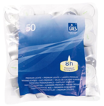 Gies Premium-Lichte Weiß – 50er Beutel | Ø 38 mm | 8 Stunden Brenndauer