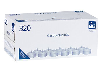 Gies Premium-Lichte Weiß – 320er Karton | Ø 38 mm | 6 Stunden Brenndauer