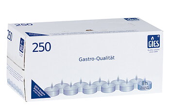 Gies Premium-Lichte Weiß – 250er Karton | Ø 38 mm | 8 Stunden Brenndauer
