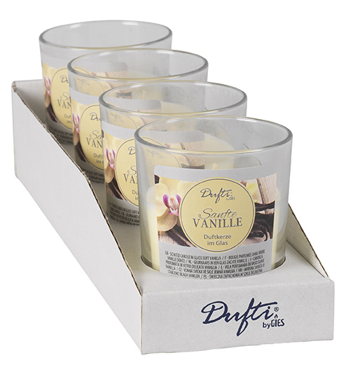 Dufti by Gies Duftkerze im Glas Vanilla Dream – 4 Stück im Tray | 86 x 70 mm - 4