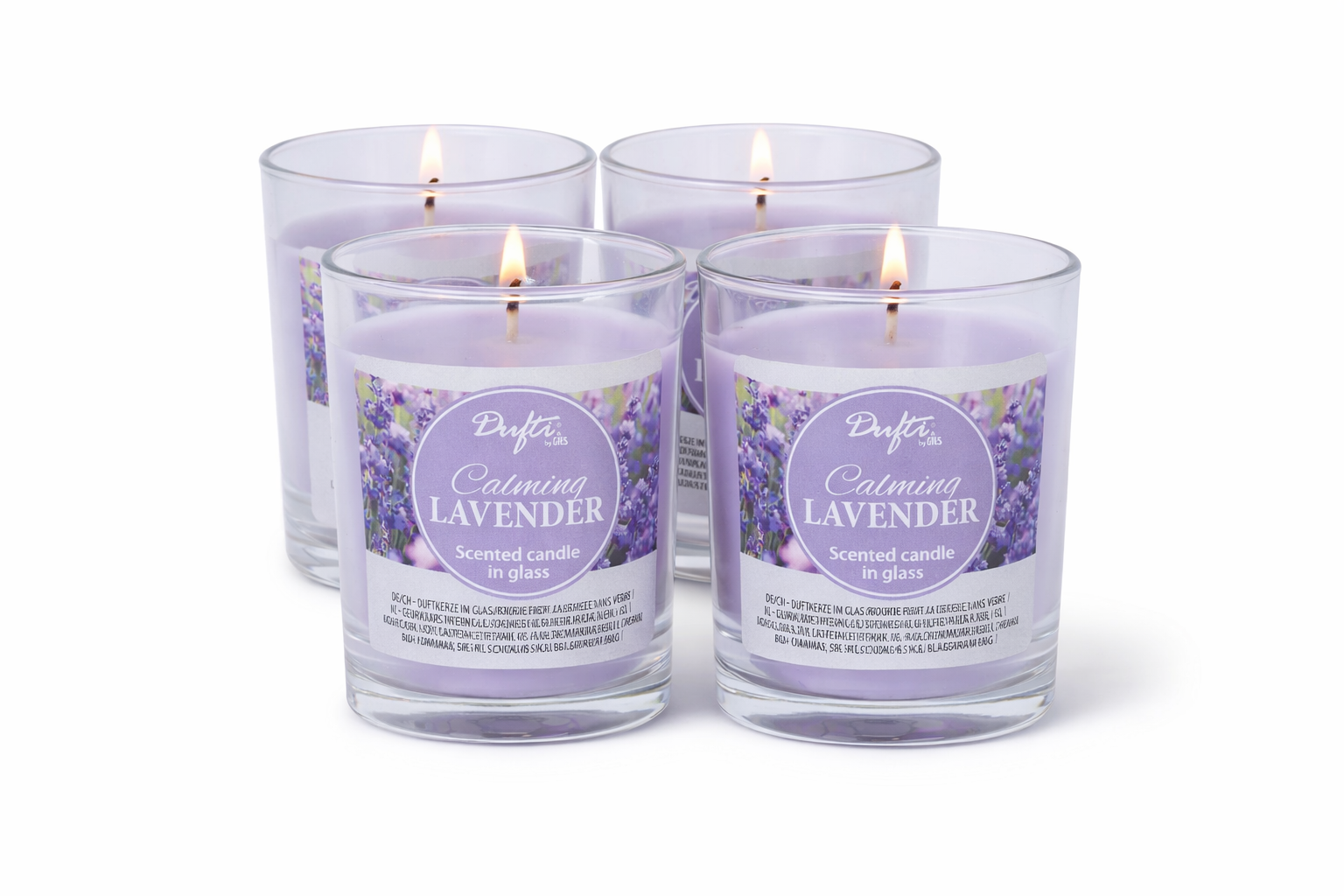 Dufti by Gies Duftkerze im Glas Calming Lavender – 4 Stück im Tray | 86 x 70 mm