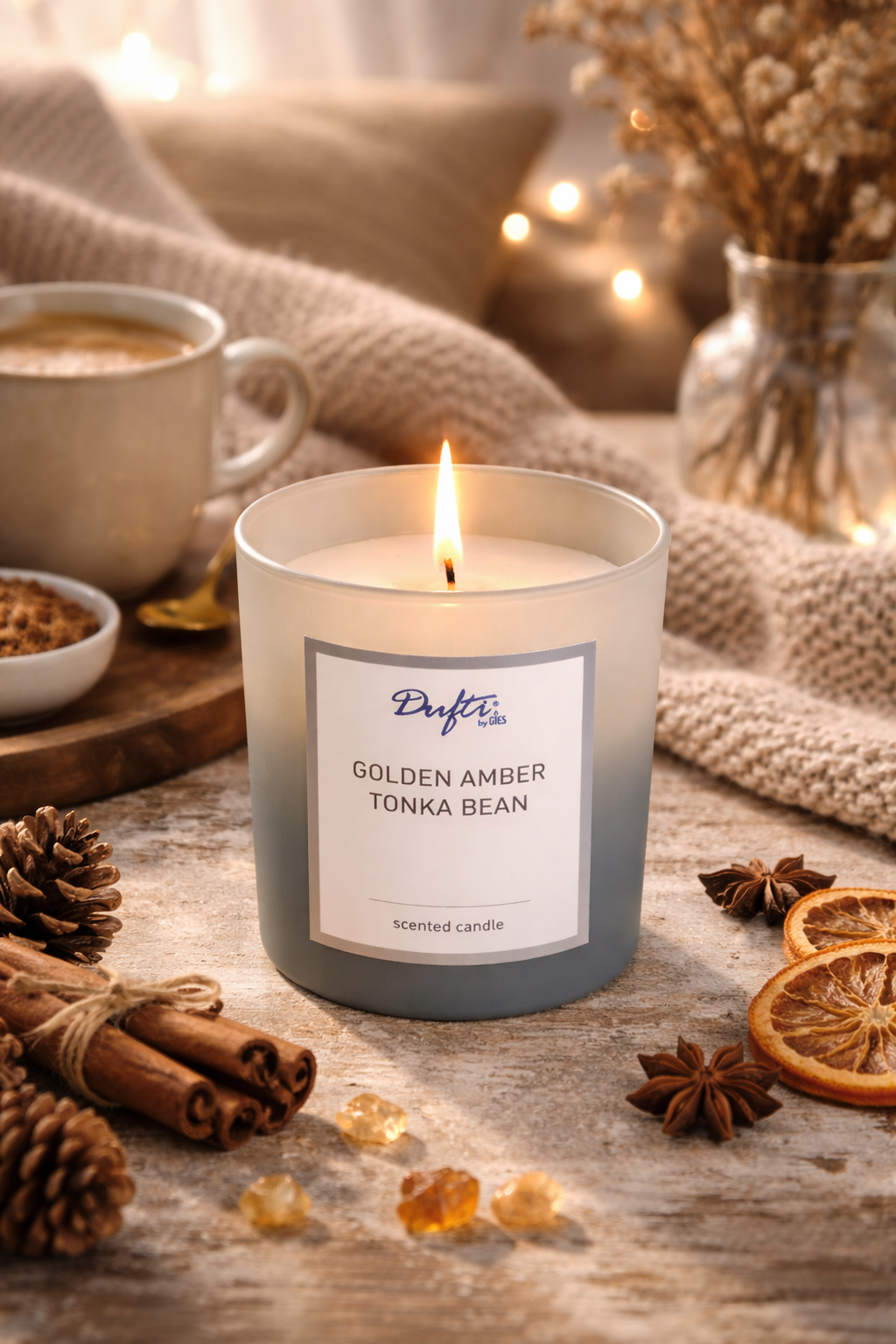 Dufti by Gies Ombre Duftkerze Hellgrau / Golden Amber Tonka Bean | 90 x 85 mm - 2