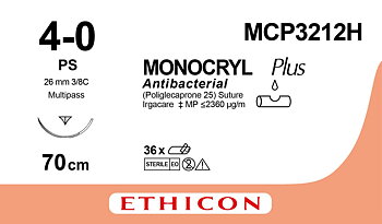 Monocryl plus suture 4-0, MCP3212H, PS Prime needle 70 cm undyed