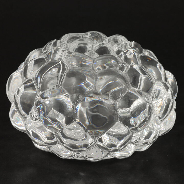 Anne Nilsson (Hallon 1990s) Clear Candleholder with Raspberry Relief  and Metal Stand 11/7 cm