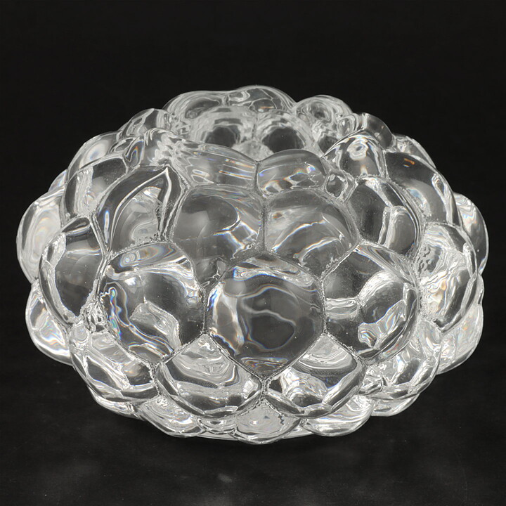 Anne Nilsson (Hallon 1990s) Clear Candleholder with Raspberry Relief  and Metal Stand 11/7 cm