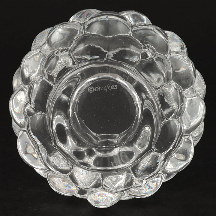 Anne Nilsson (Hallon 1990s) Clear Candleholder with Raspberry Relief  and Metal Stand 11/7 cm