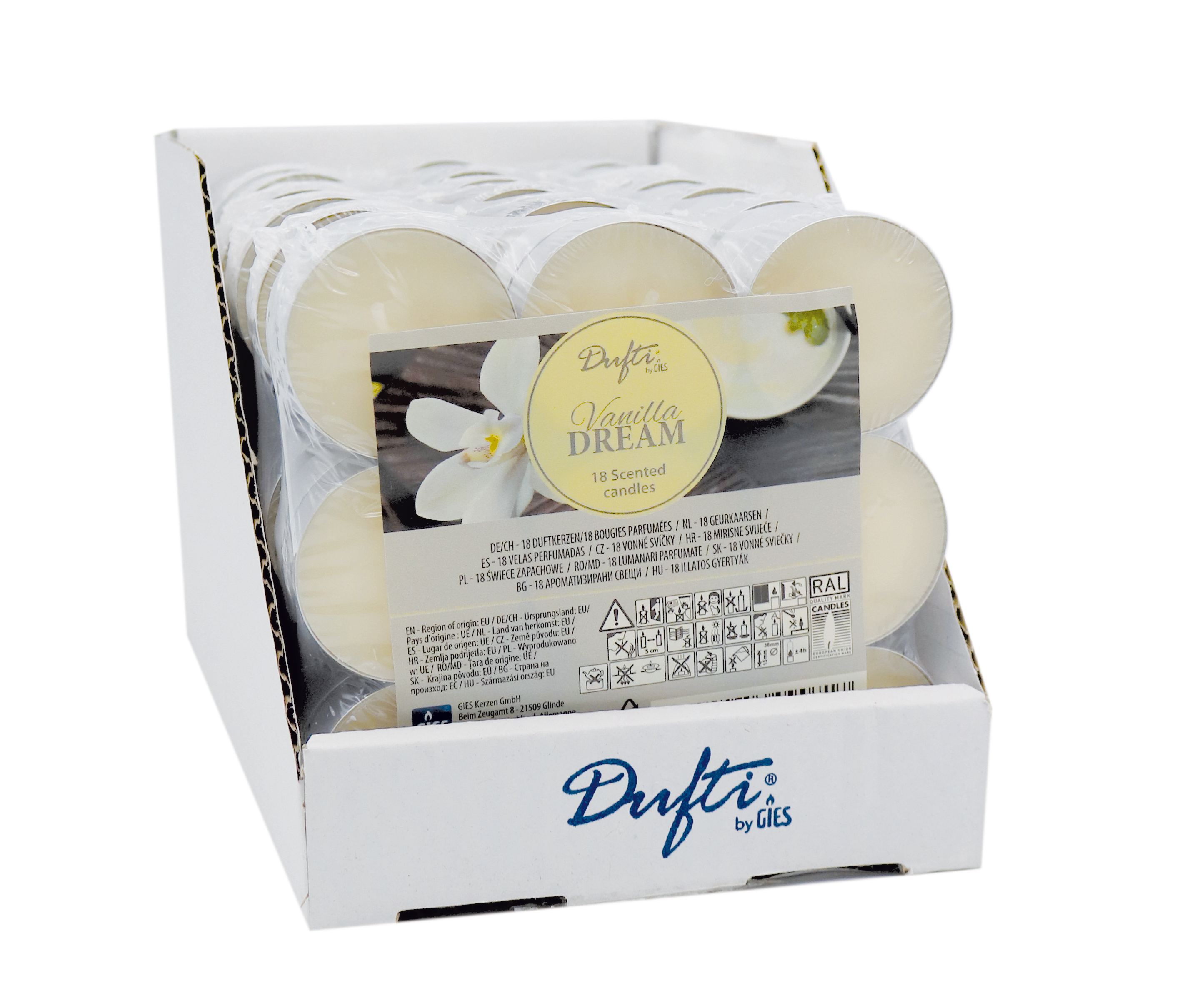 Dufti by Gies Duftlichte Vanilla Dream – 18er Flatpack | Ø 38 mm