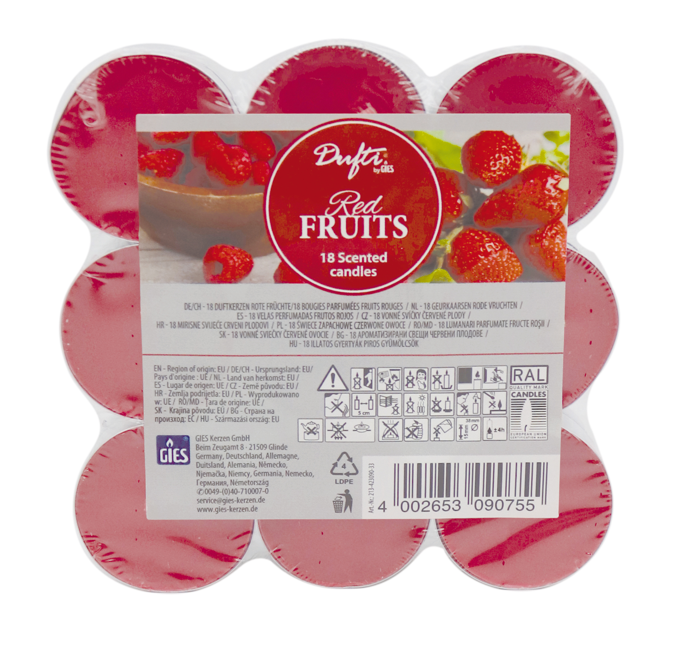 Dufti by Gies Duftlichte Red Fruits – 18er Flatpack | Ø 38 mm