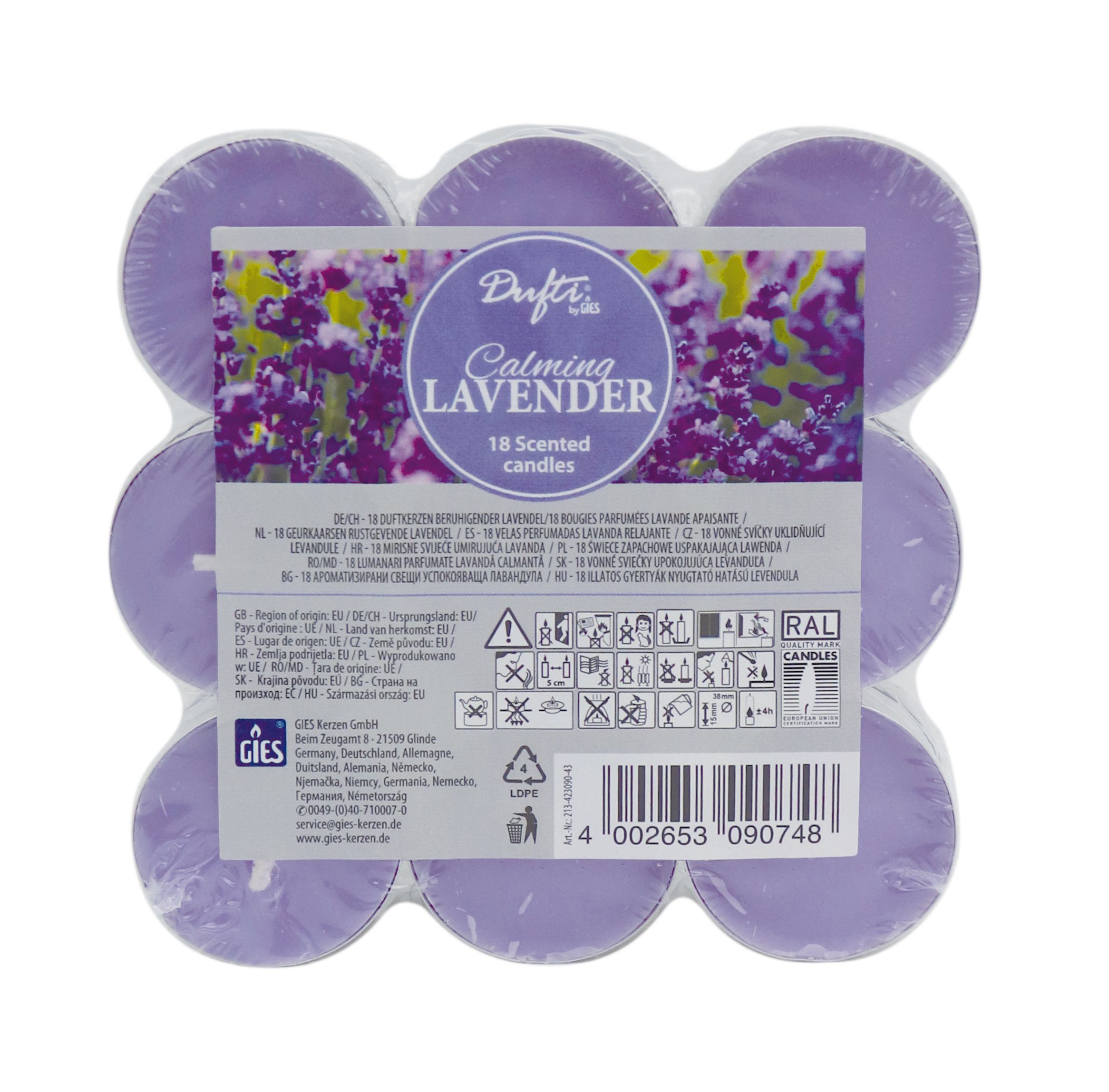 Dufti by Gies Duftlichte Calming Lavender – 18er Flatpack | Ø 38 mm