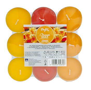 Dufti by Gies Maxi-Duftlichte Orange Fizz – 9er Flatpack | Ø 59 mm | 8 Stunden Brenndauer