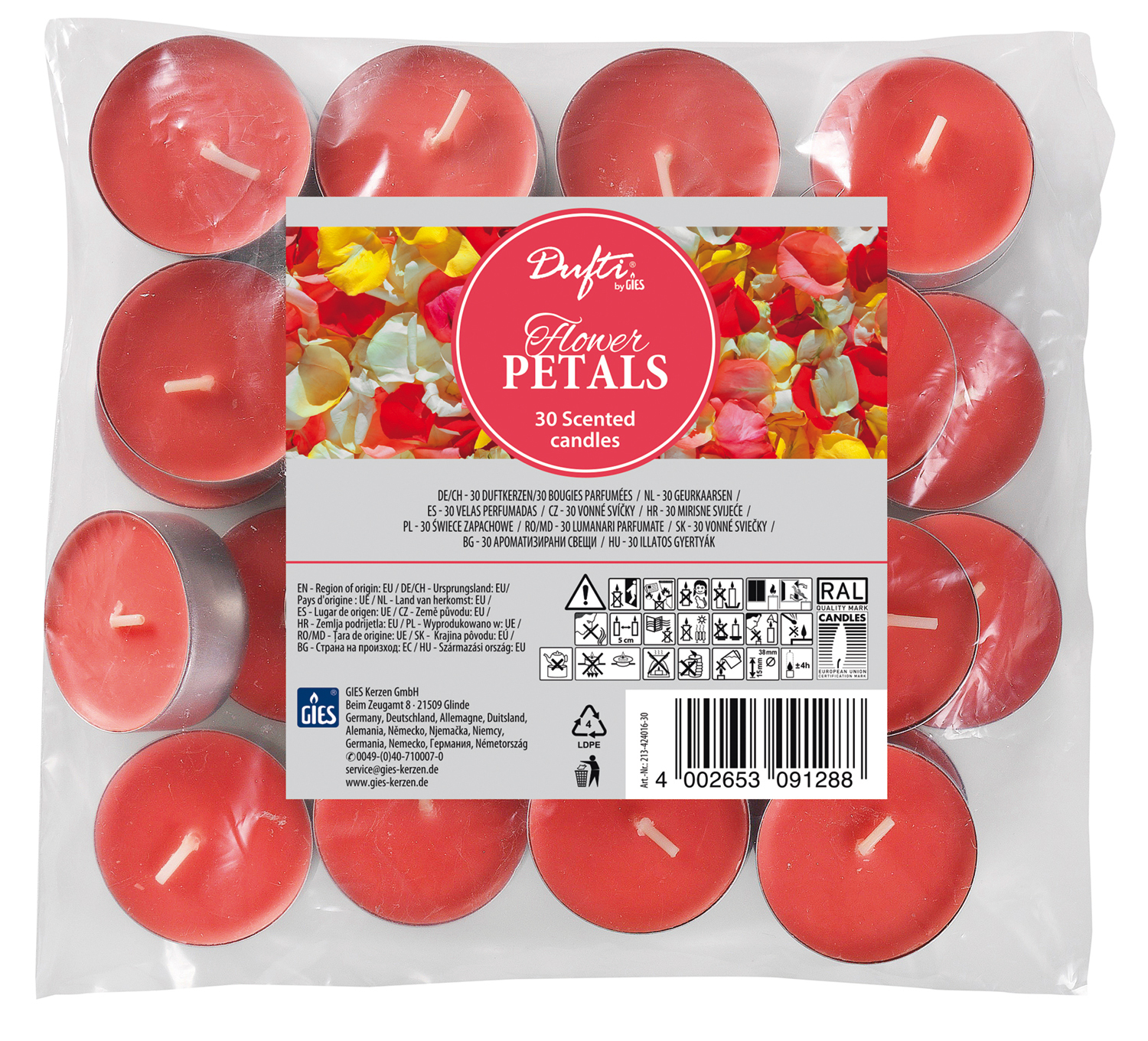 Dufti by Gies Duftlichte Flower Petals – 30er Beutel | Ø 38 mm | 4 Stunden Brenndauer