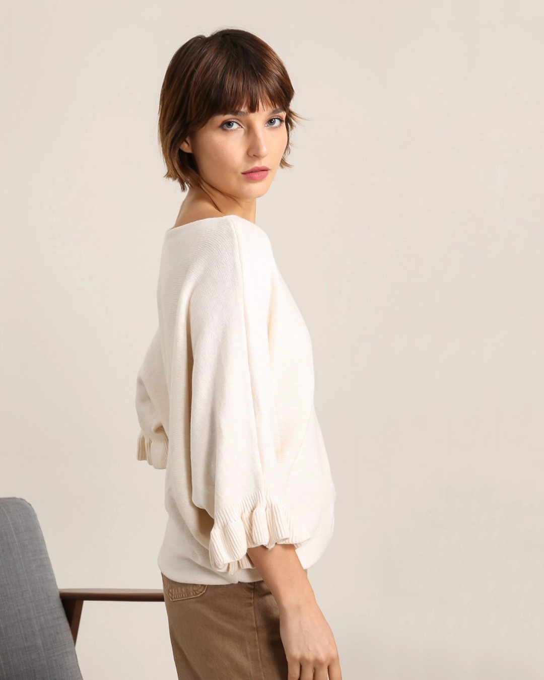 Jumper onesize volang på ärm offwhite - 4