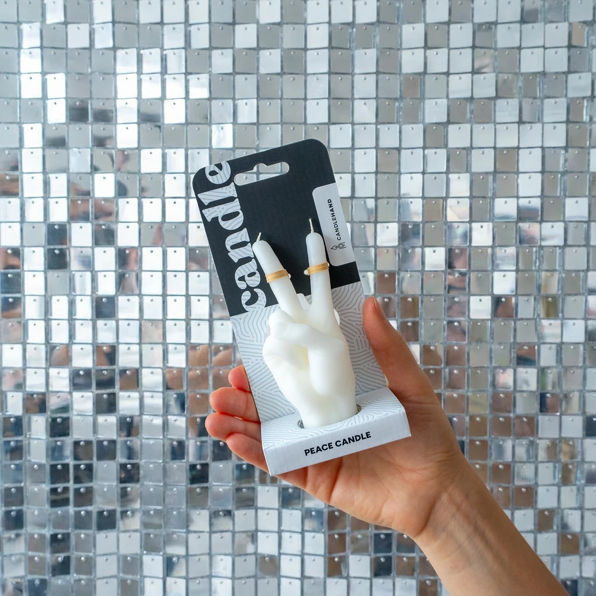 Candle Hand Peace White Small - 2