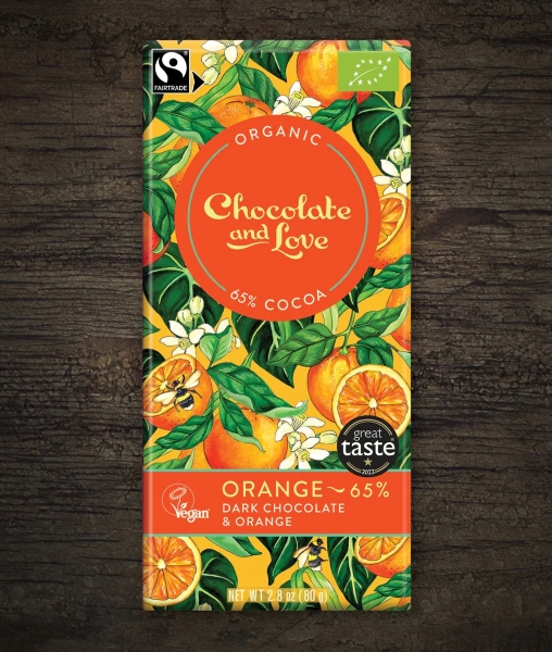 Chocolate and Love Mörk choklad med apelsin 65% EKO, 80 g