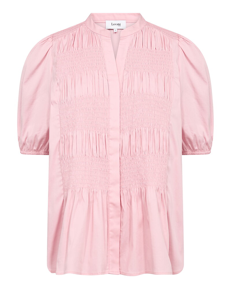 Blus Isla Solid1 kort ärm & smock ljusrosa