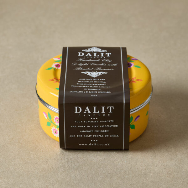 Hand painted container Yellow with 5 beeswax candles lavender, Dalit - 2