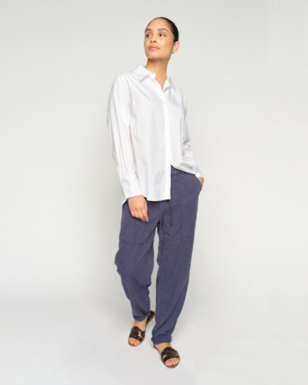 Lyocellbyxor Maison stalom ankel crown blue blå