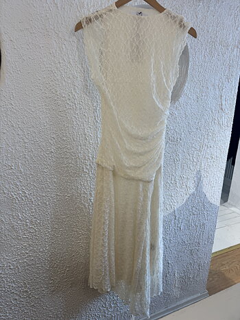 Långklänning boho spets creme