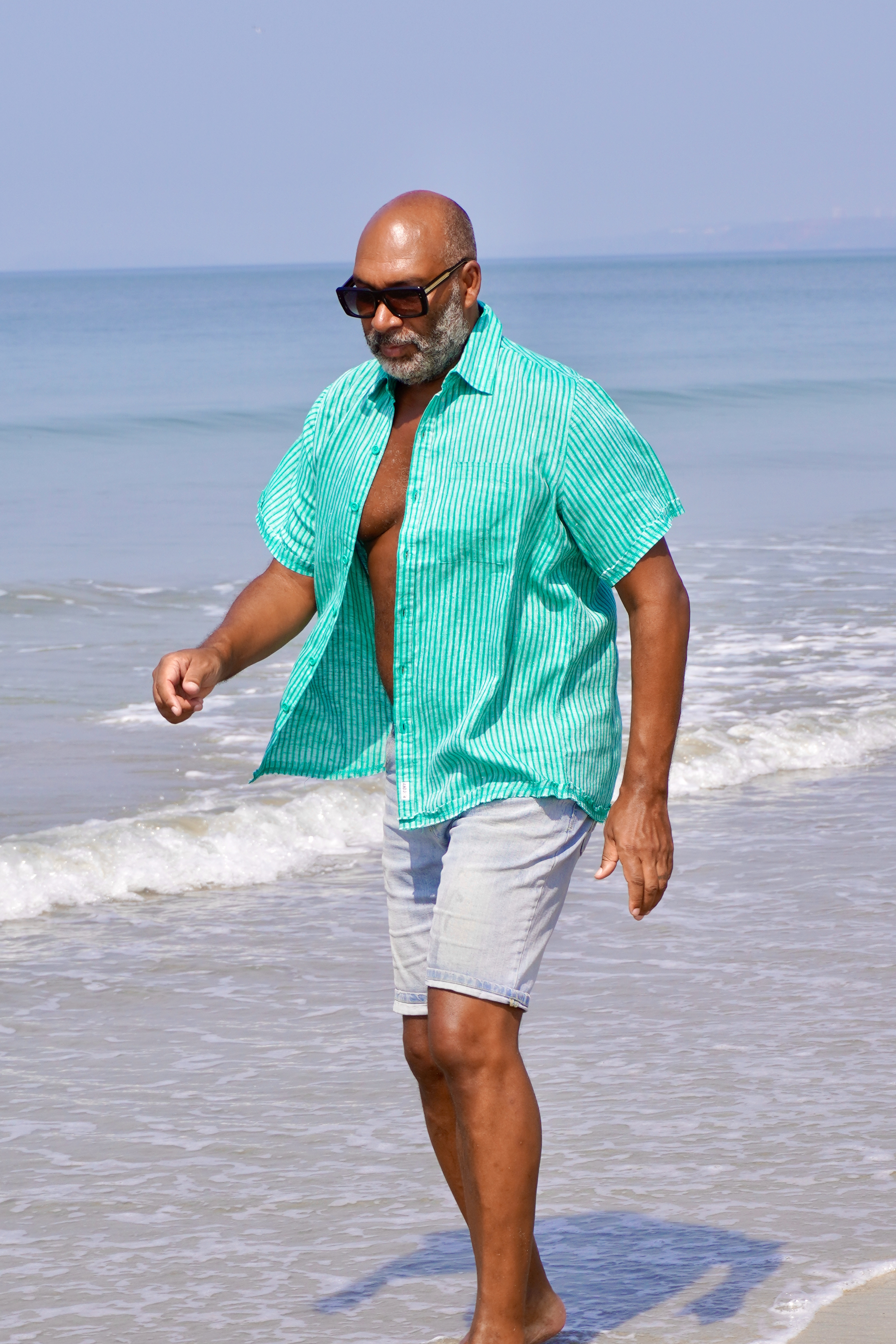 JOE LINEN SHIRT GREEN STRIPE 