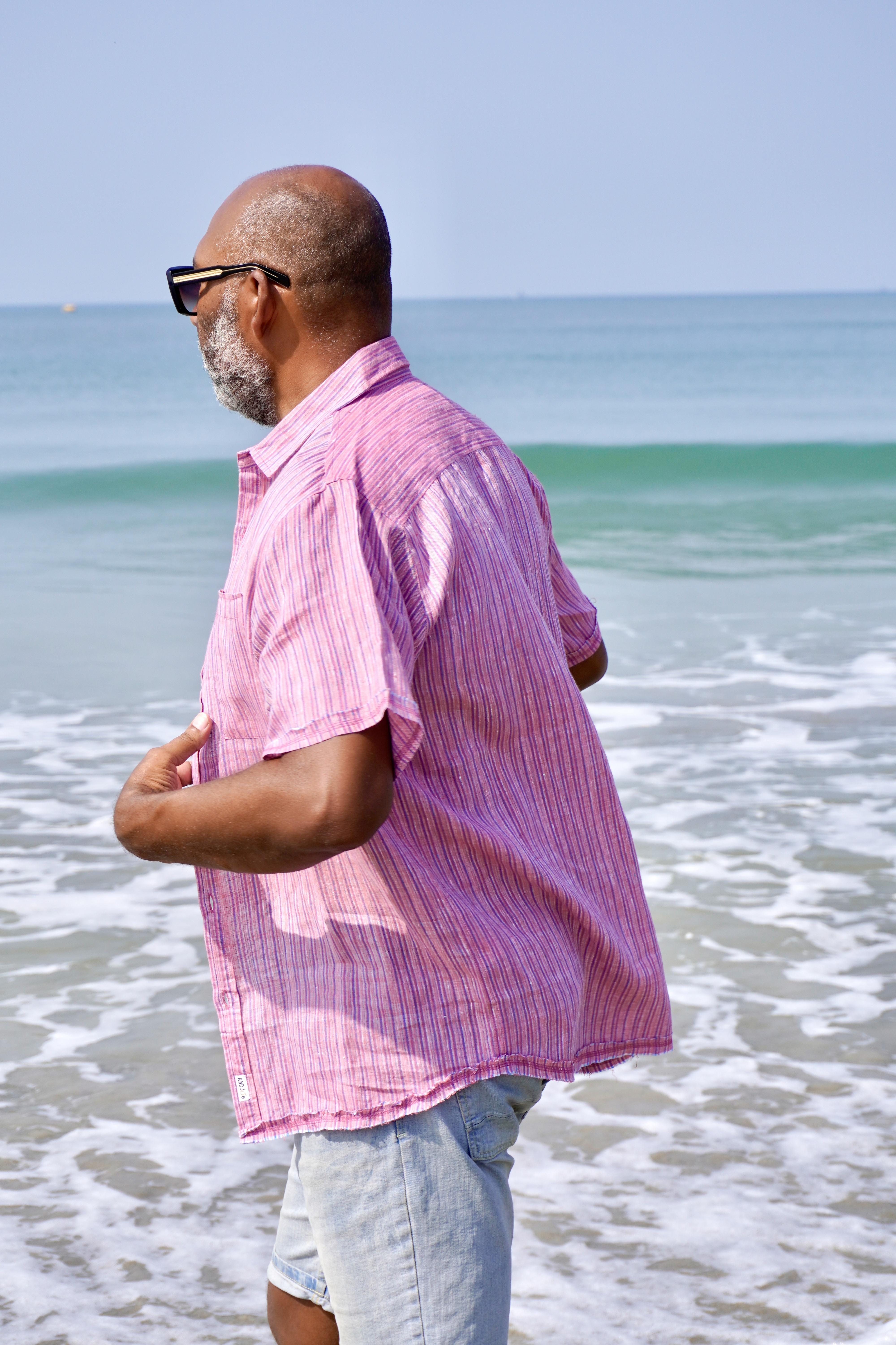 JOE LINEN SHIRT PEACH STRIPE 