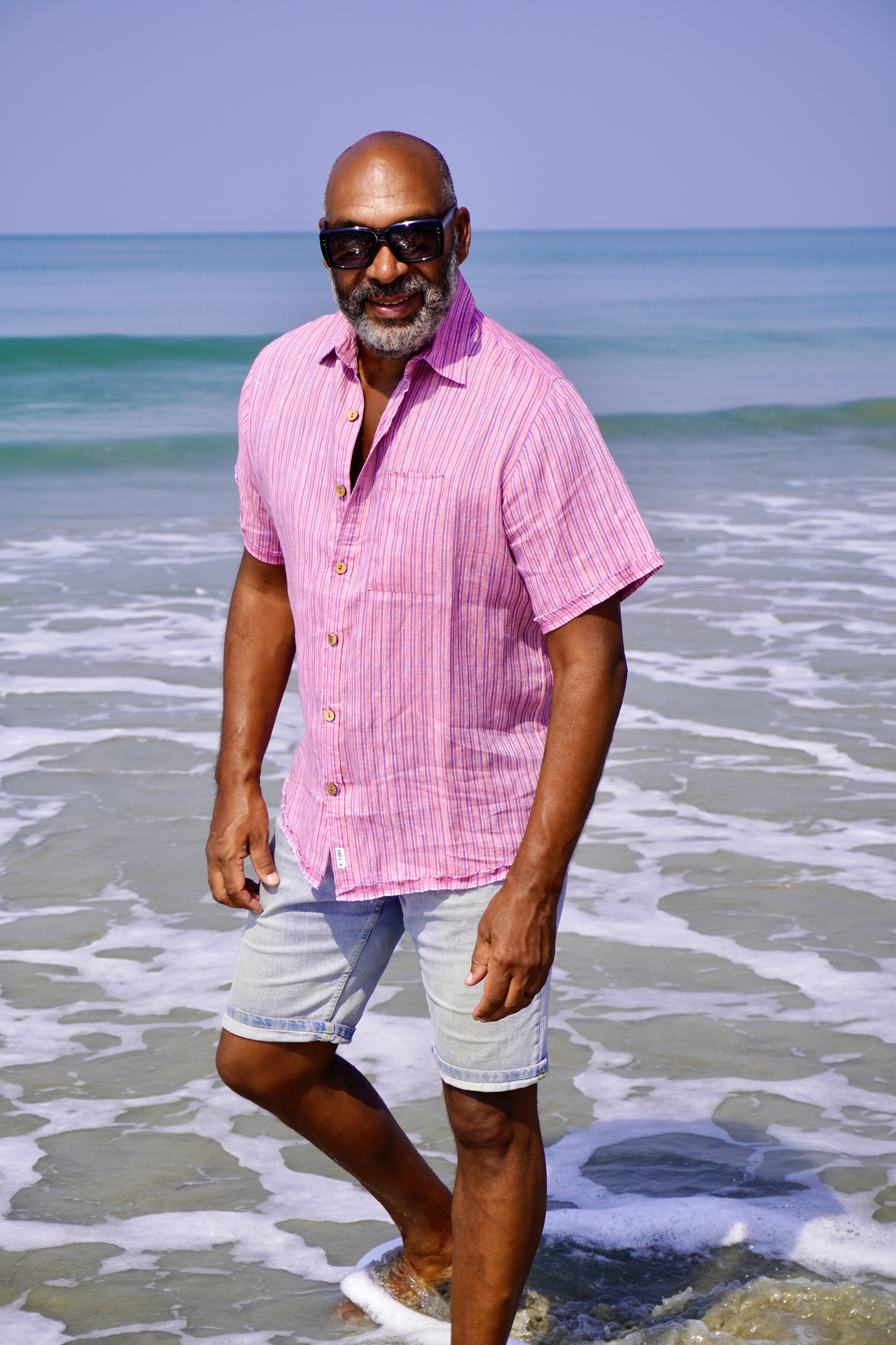 JOE LINEN SHIRT PEACH STRIPE 