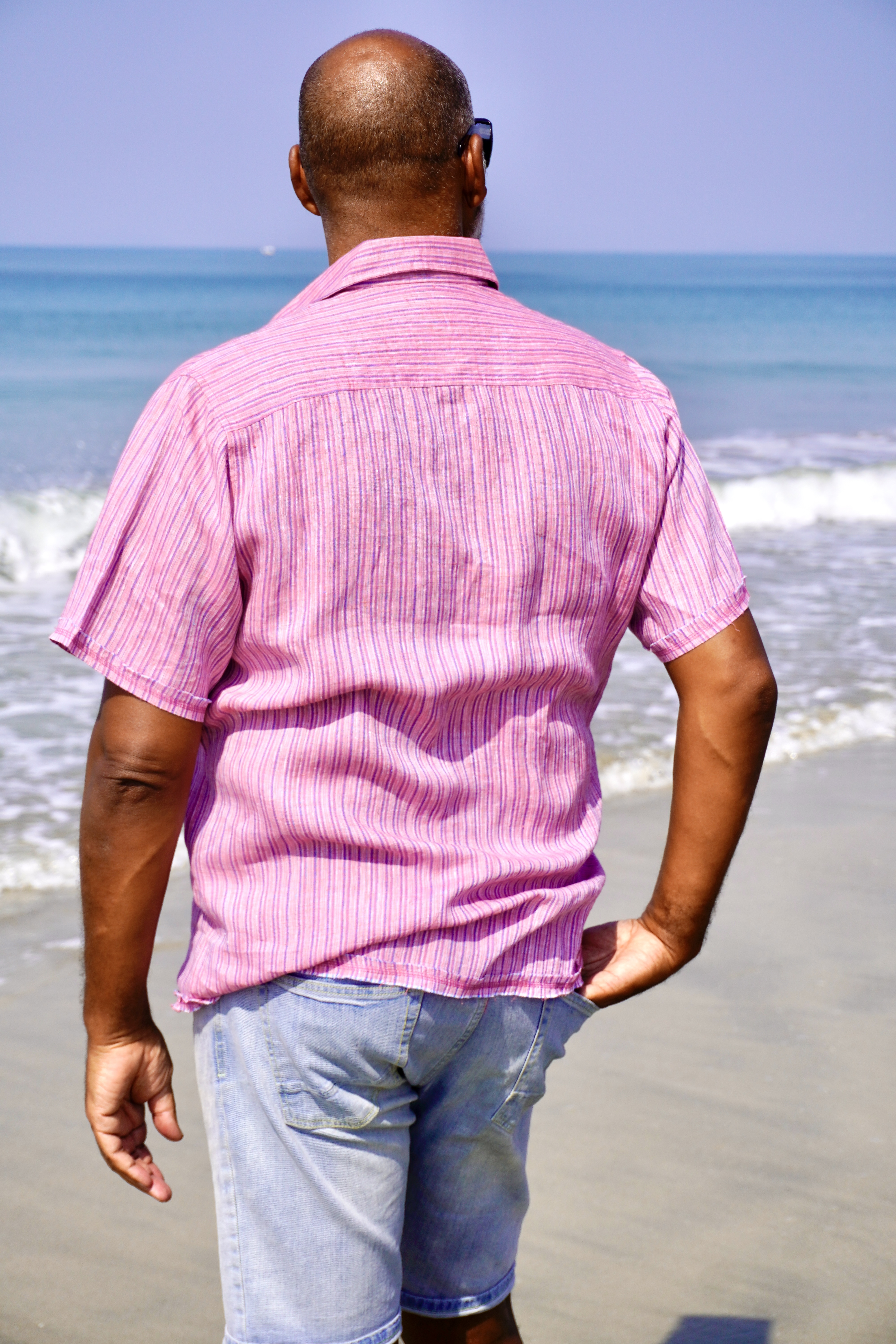JOE LINEN SHIRT PEACH STRIPE  - 5
