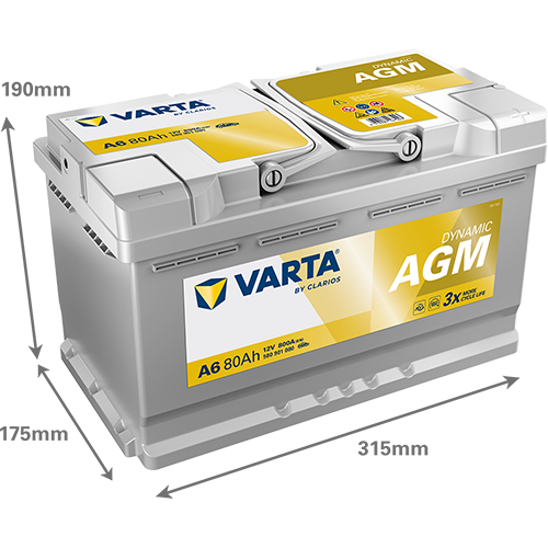 VARTA A6 Dynamic AGM Batteri 12V 80AH 800CCA (315x175x190mm) +höger