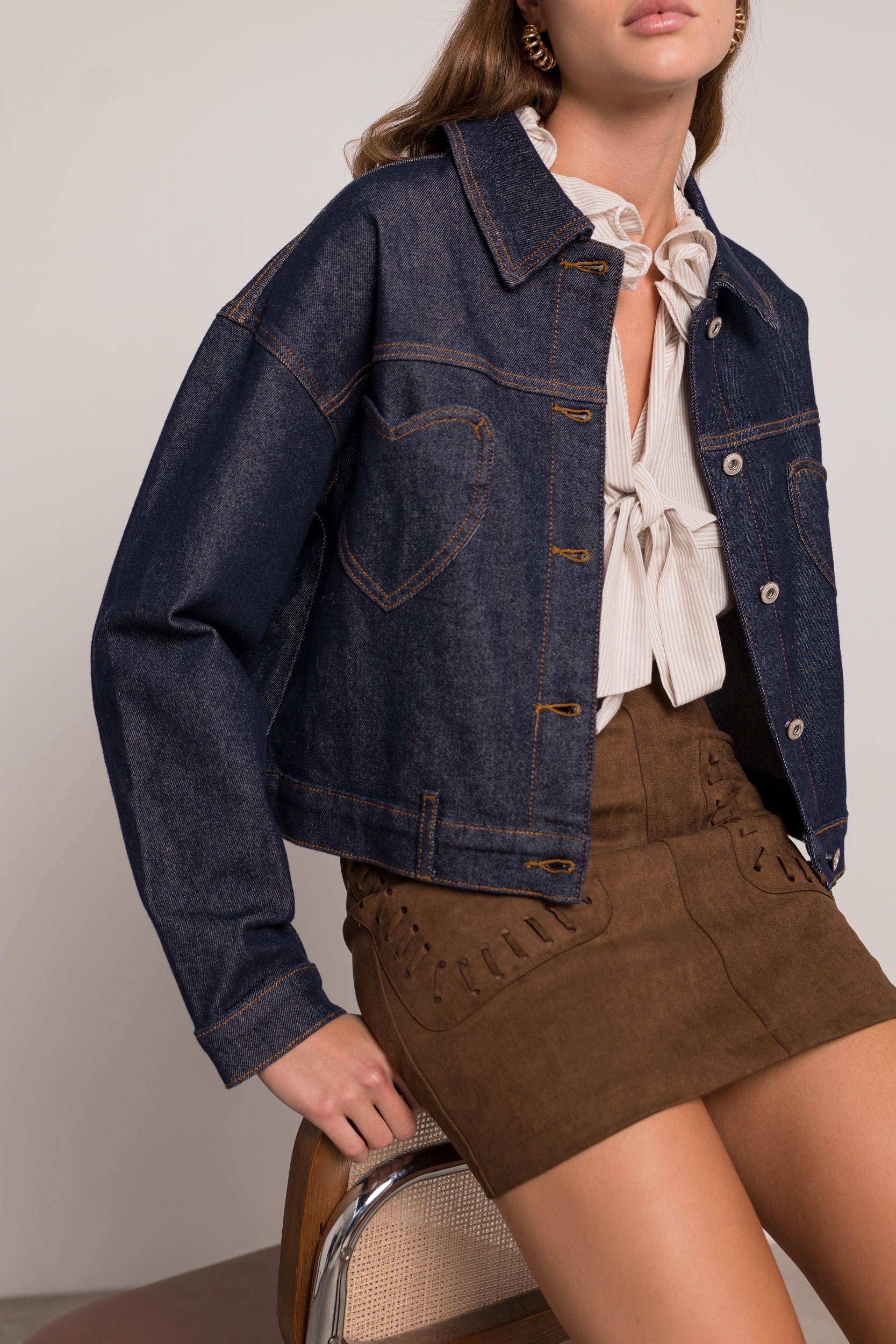 Jeansjacka mörk denim - 5