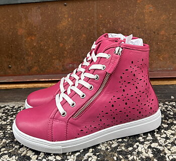 Hög sneakers med luftig perforerat skinn med blixtlås från Andrea Conti, Hot Pink