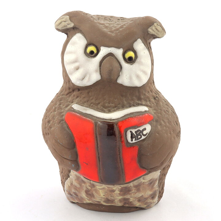 Tore Borg (1960s) Brown/White Owl Reading a Book 11 cm 