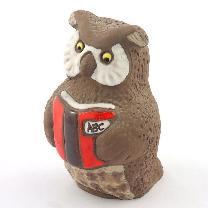Tore Borg (1960s) Brown/White Owl Reading a Book 11 cm 