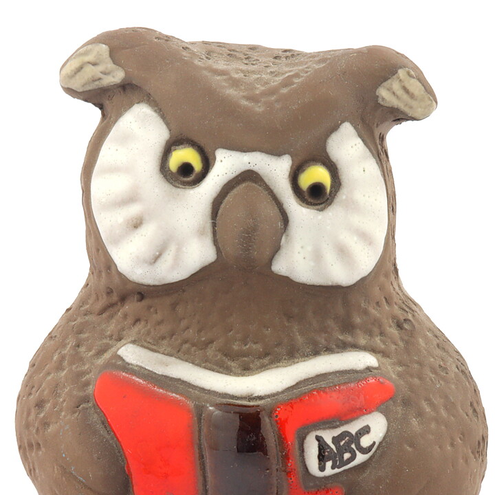 Tore Borg (1960s) Brown/White Owl Reading a Book 11 cm 