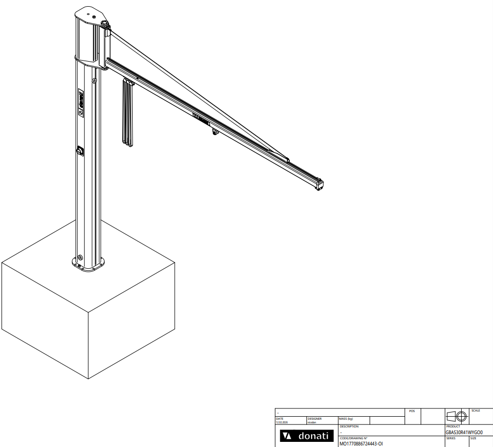 Pelarsvängkran Donati / Maxlast: 63 kg / 3 m armlängd - 4