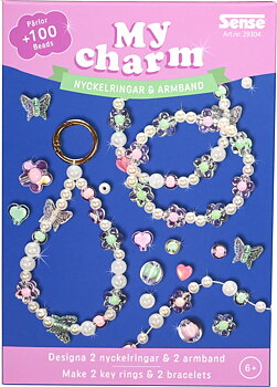 Pärlset Nyckelring & Armband Grön/Rosa