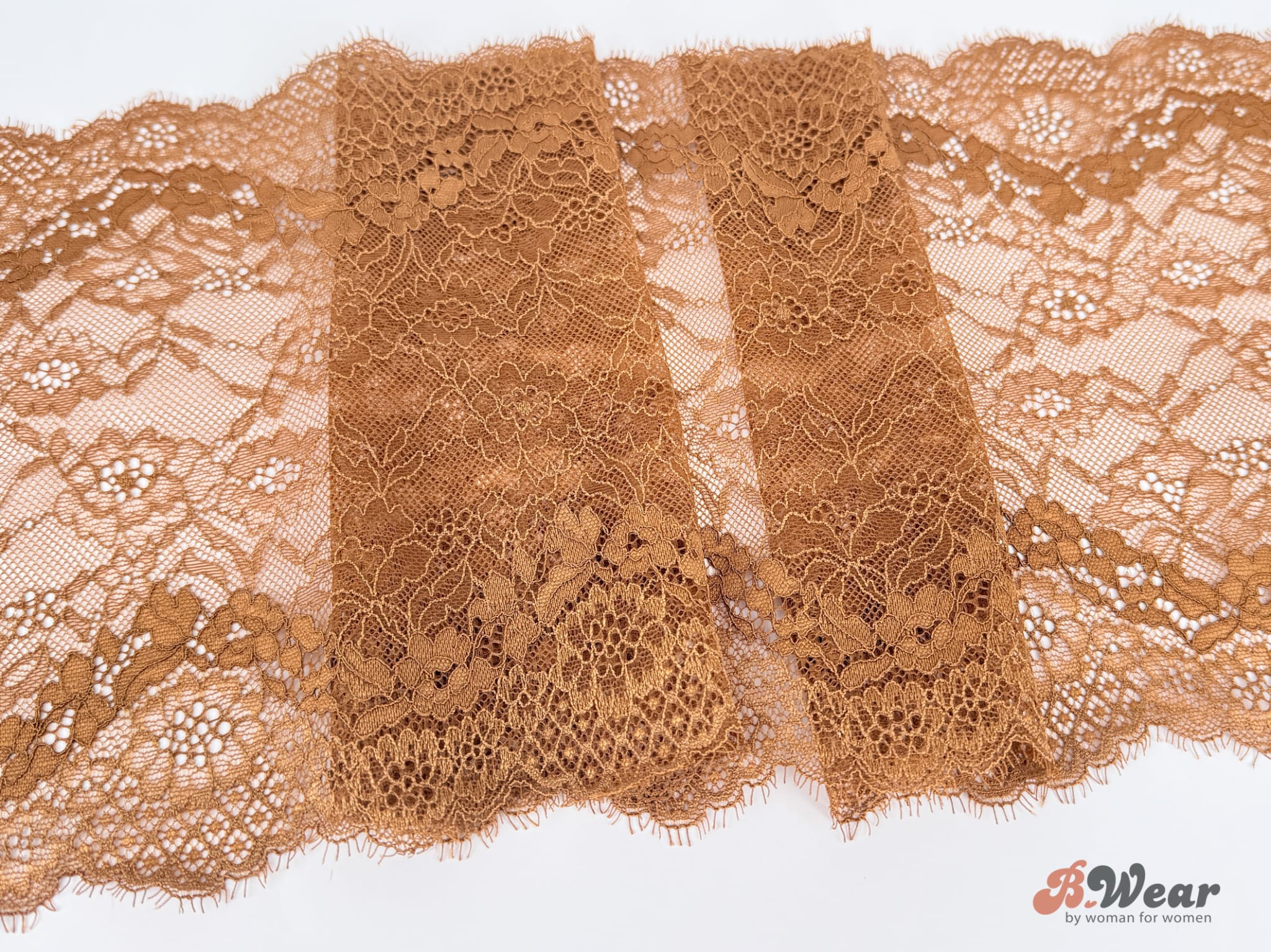 Stretch lace in Chestnut-brown with beautiful flowers - 23 cm - 2