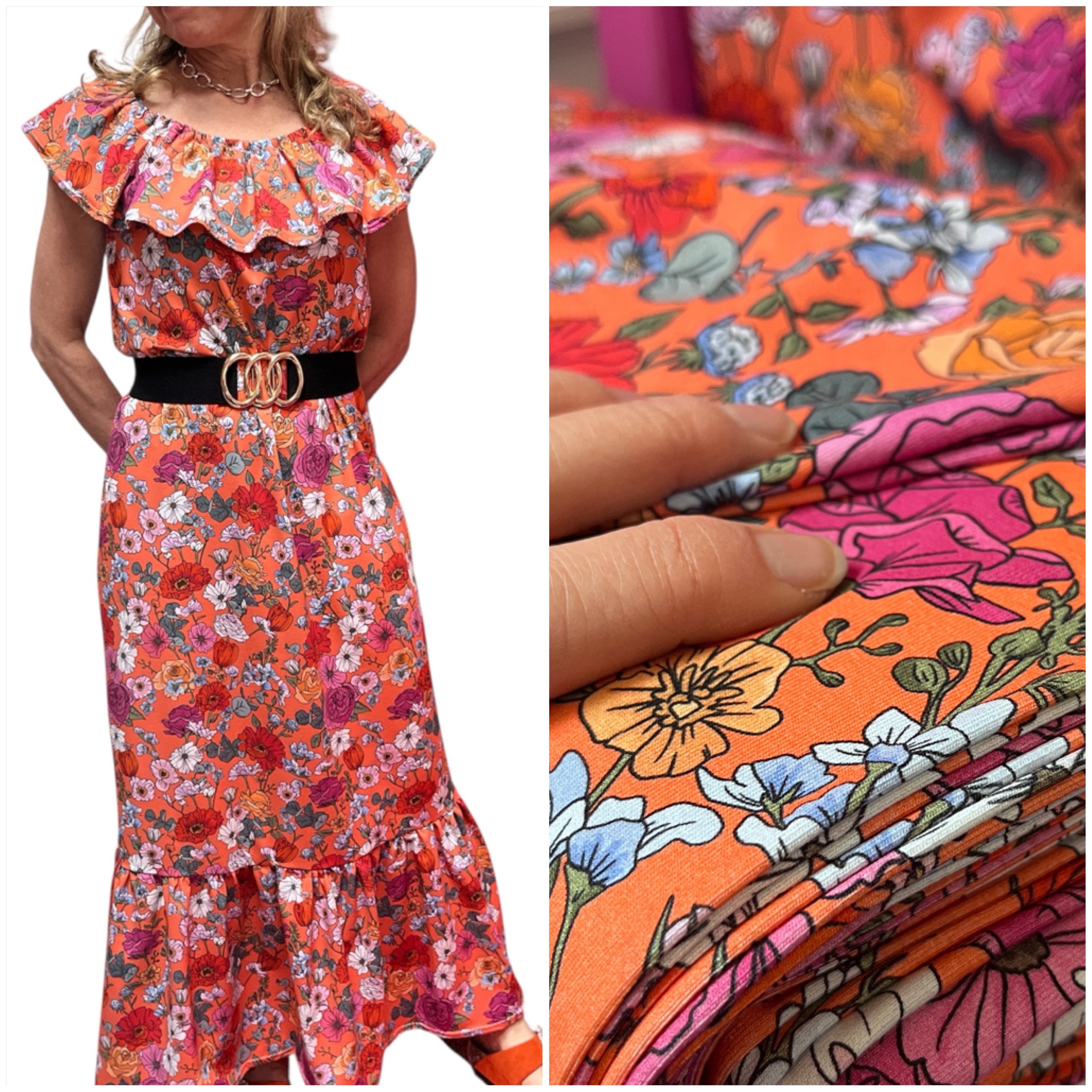 Jerseytyg ekologisk bomull,   "Flowery ", metervara