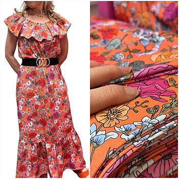 Jerseytyg ekologisk bomull,   "Flowery ", metervara